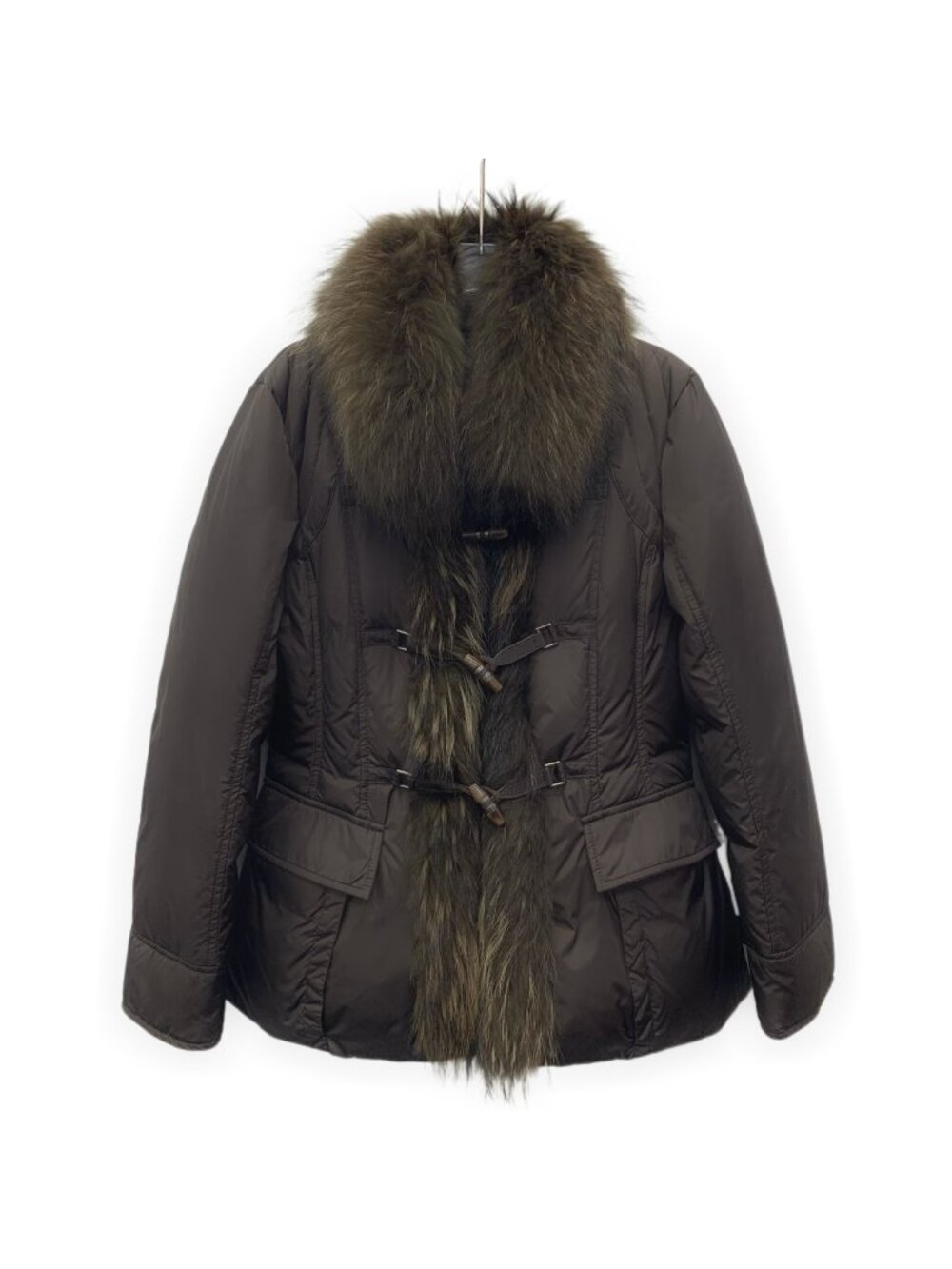 Moncler Grillon Brown Fur-Trim Toggle Down Jacket